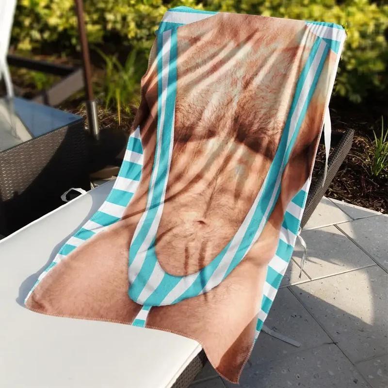 Funny Mankini Beach Towel for Men, Novelty Body Print Pool Party Gag Gift Idea