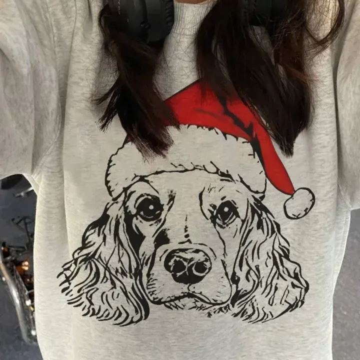 Furry & Festive! Custom Pet Santa Hat Sweatshirt – Personalized Heat-Pressed Christmas Hoodie for Pet Lovers