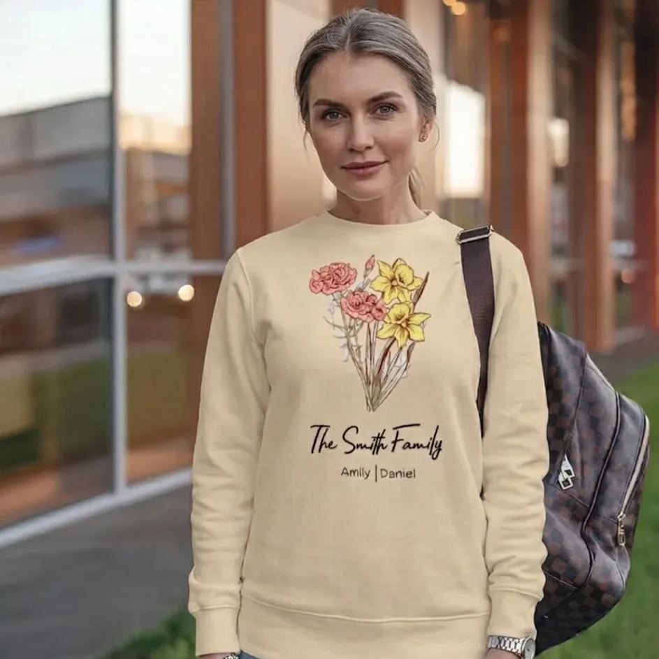 Personalized Birth Flower Bouquet Sweatshirt Custom Birth Flower Hoodie Gifts for Her
