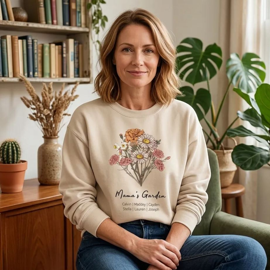 Personalized Birth Flower Bouquet Sweatshirt Custom Birth Flower Hoodie Gifts for Her
