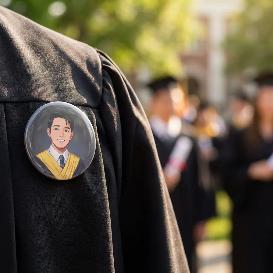 Personalized Graduation Photo Pins - Custom Graduate Illustration Button Badges - Unique Class of 2026 Keepsake & Graduation Gift