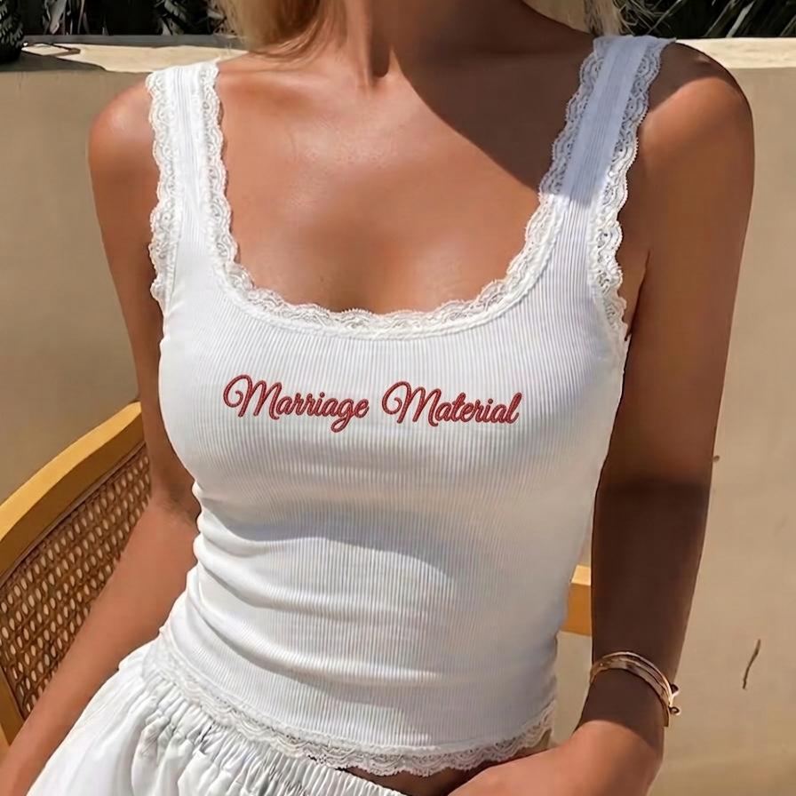 Personalized Embroidered Lace Tank Top, Personalized Embroidery Modal Tank Top, Bachelorette Party Gift, Gift - Bestchristmasgifts