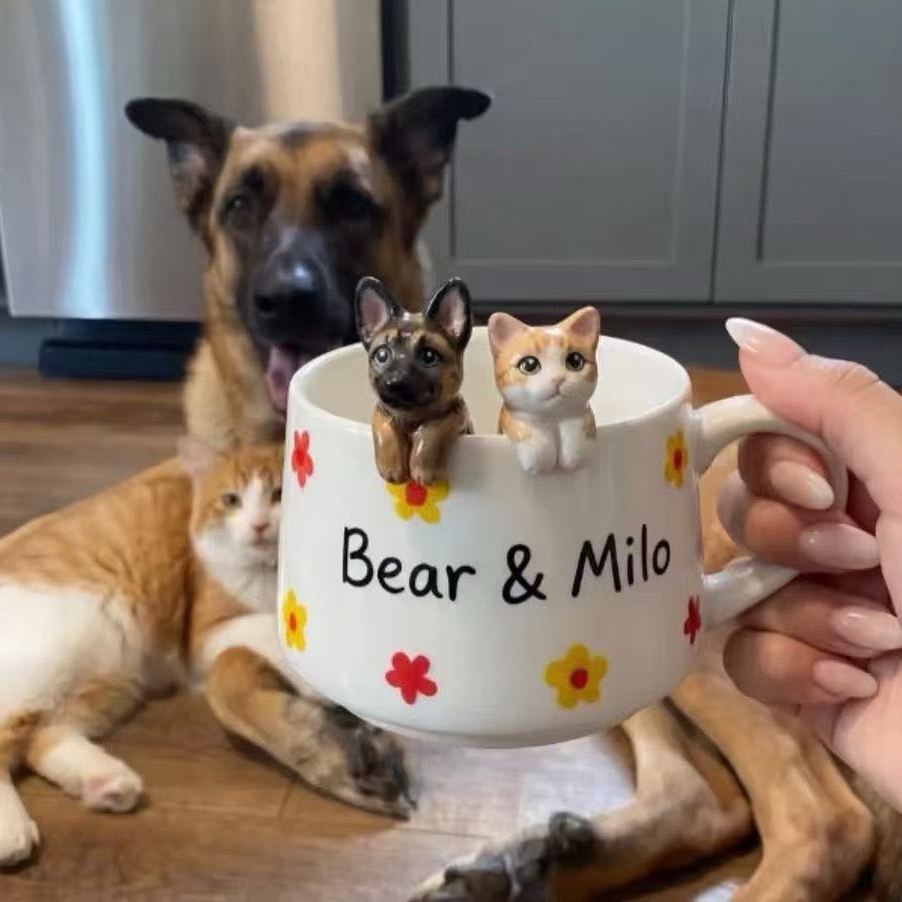 Custom Pet Mug with 3D Dog/Cat Figure Handmade Ceramic Peekaboo Mug Memorial Gift for Pet Lovers Personalized Pet Mug Coffee Cup