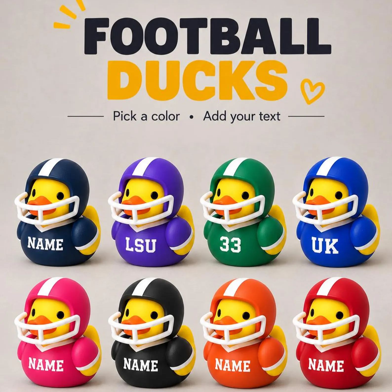 Personalized Football Duck With Number Or Text, 3D Printed Foot Baller Gift