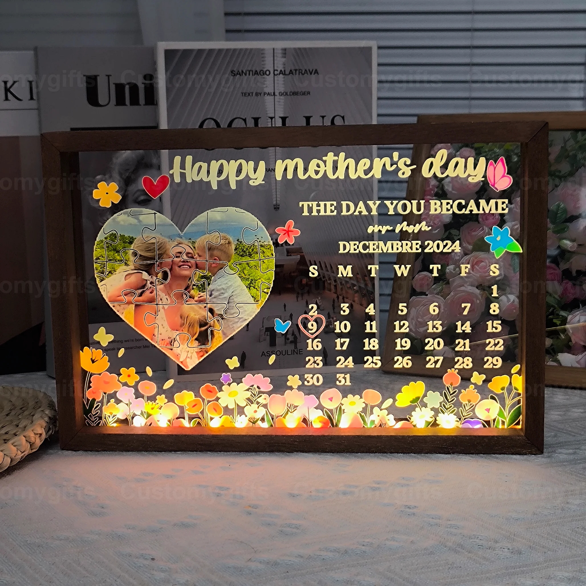 THE DAY YOU BECAME our mom - Personalized LED Frame Box for Mother's Day