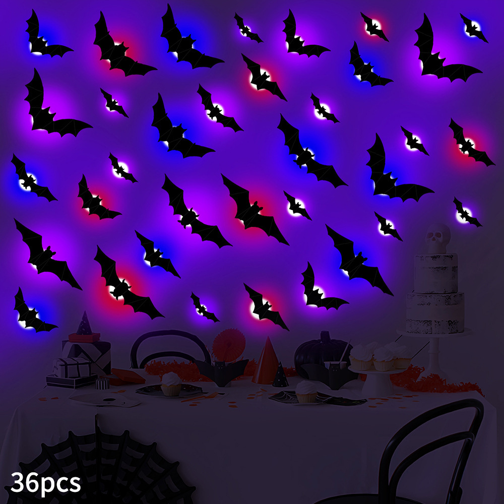 Halloween LED 3D Lighted Bats Upgrade LED Glowing Bat Wall Luminous Halloween Decoration