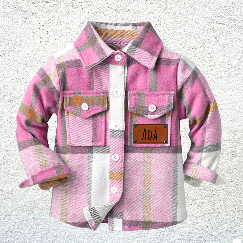 Custom Name Jacket Personalized Leather Patch Kids Flannel Jacket for Children