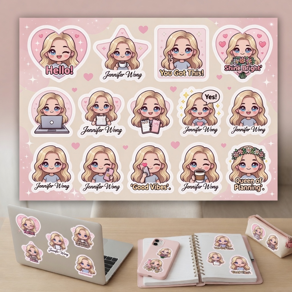 Custom Photo Cartoon Sticker Sheet Decal with Name Gifts for Him Her