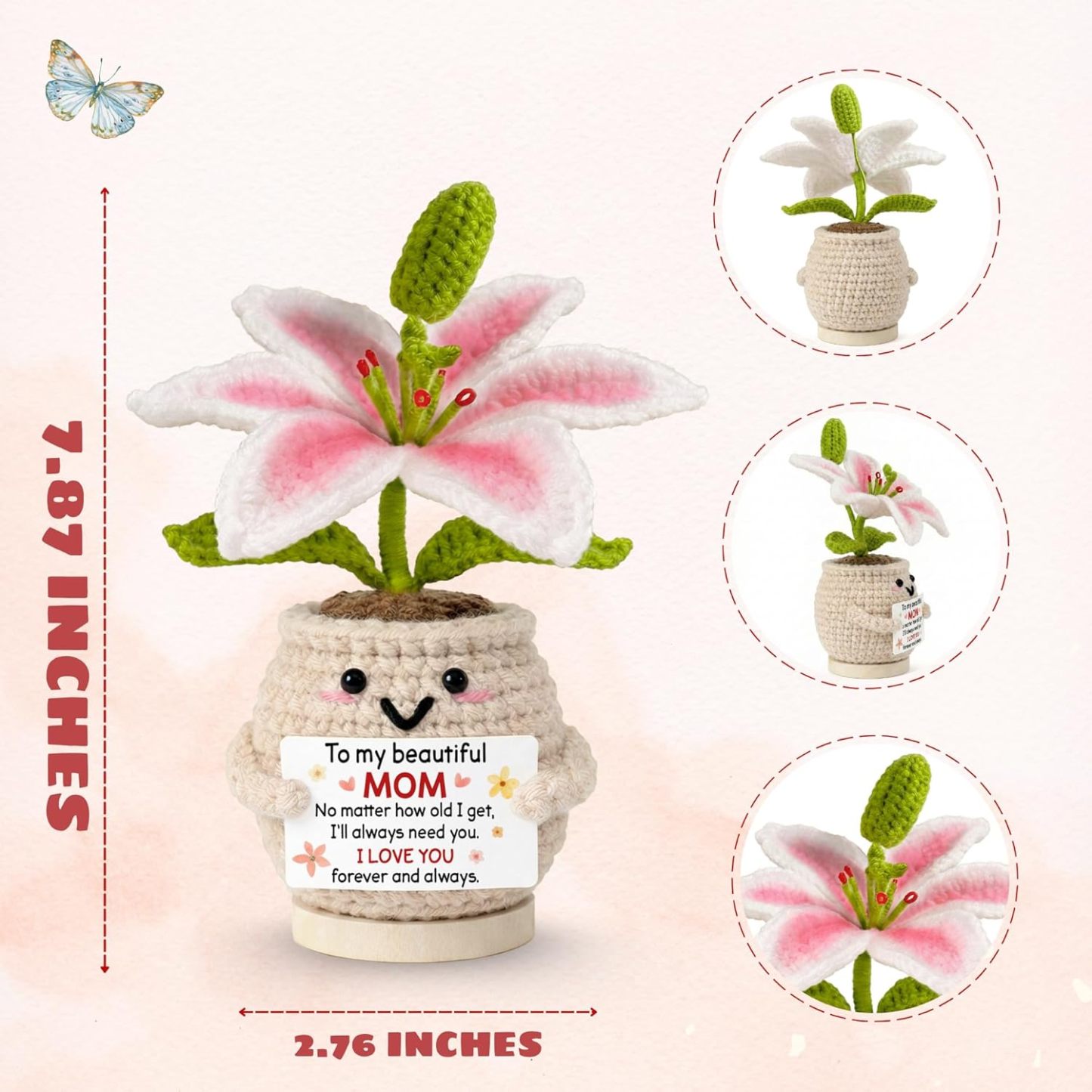 Gifts for Mom from Daughter Son - Cute Mothers Day, Birthday Gifts for Moms, Mother, Mama - 5.51'' x 4.13'' Mother's Day Knitted Positive Tulip Flowers Mom Crochet Doll