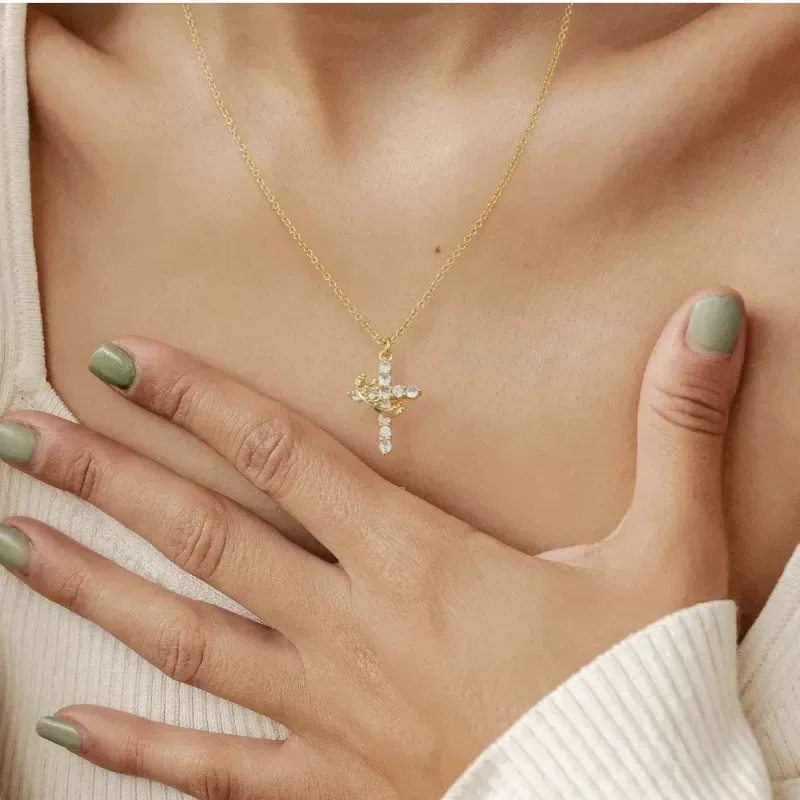Crown and Cross Necklace for Her that is elegant meaningful and made to shine - Bestchristmasgifts