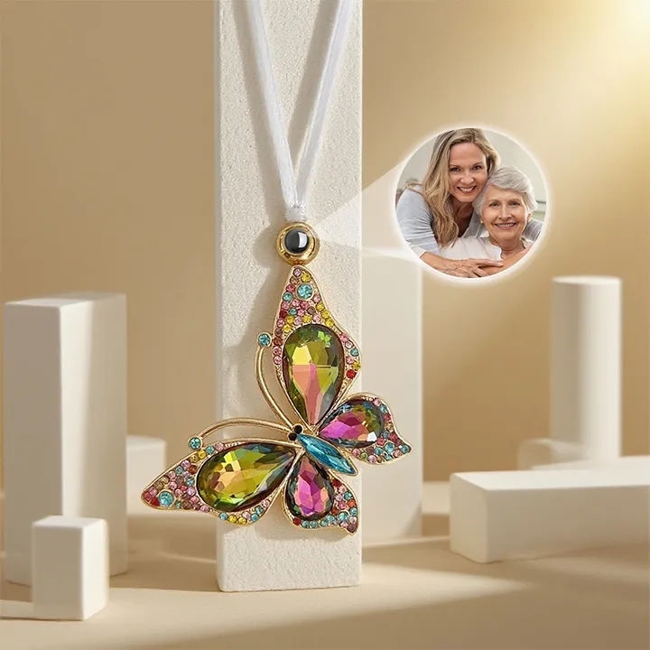 Custom Photo Projection Pendant Laser Colorful Butterfly Projection Pendant Car Decoration Christmas Ornaments