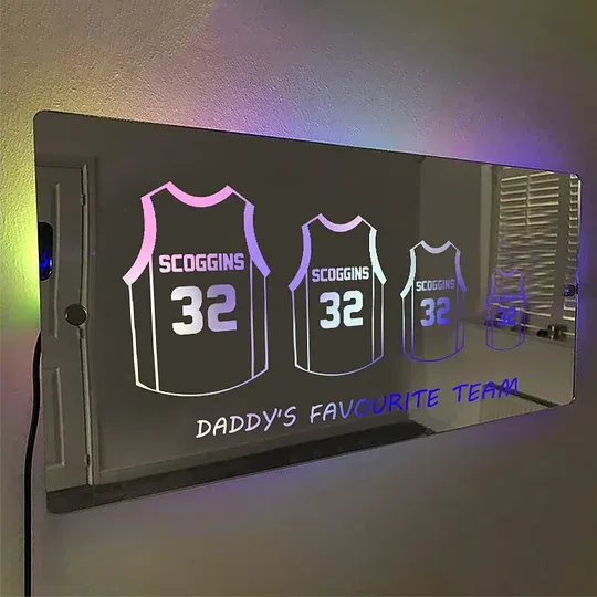 Father's Day Gift Personalized Sports Football Baseball Basketball Jersey Home Mirror Light