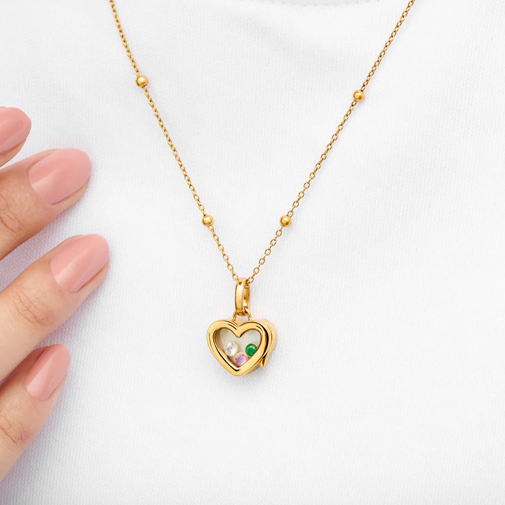 Personalized Floating Birthstone Locket Necklace Custom Birthstone Heart Locket Necklace Gifts for Mother