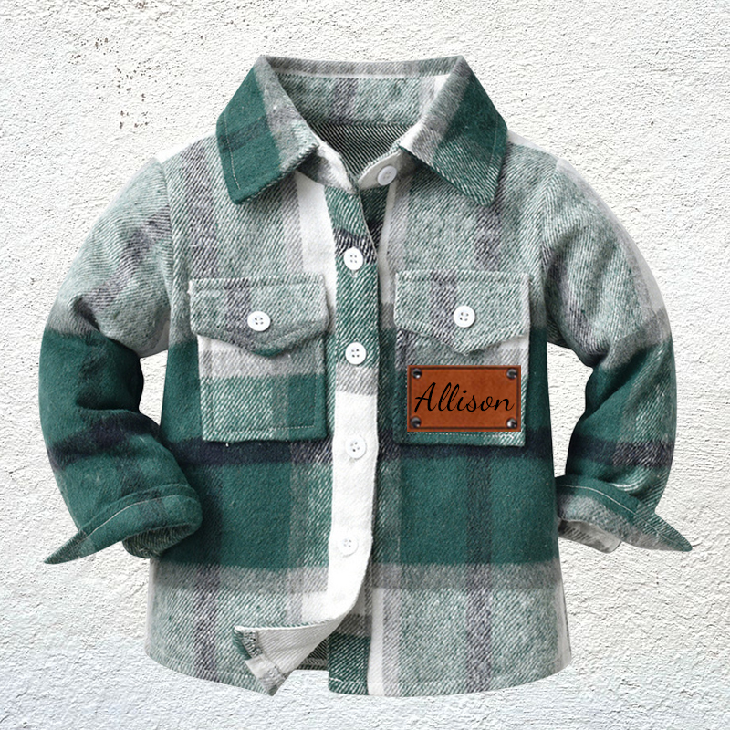 Custom Name Jacket Personalized Leather Patch Kids Flannel Jacket for Children