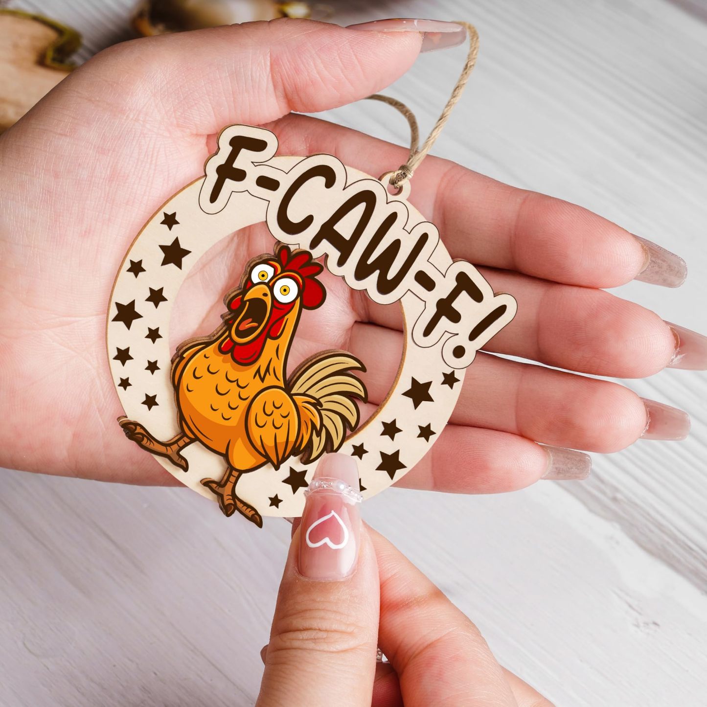 Funny F-Caw-F Chicken Christmas Ornaments, Funny White Elephant Gag Gifts, Unique for Chickens Lovers, Adults, Women, Farmhouse Xmas Hanging Decorations