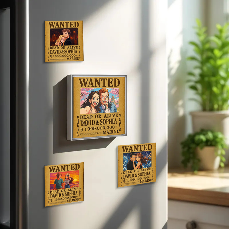 Custom Anime Bounty Couple Portrait Music Fridge Magnet Personalized Anime Style Wanted Music Fridge Magnet Portrait Unique Captains' Couple Portrait Gift for Couples