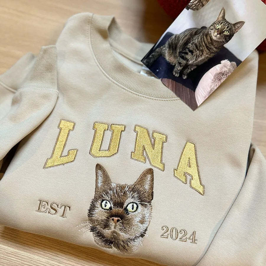 Custom Embroidered Sweatshirt With Pet Portrait - Bestchristmasgifts