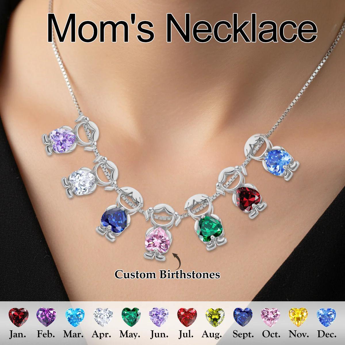 Personalized Kids Heart Birthstone Necklace, Gift For Mom Grandma