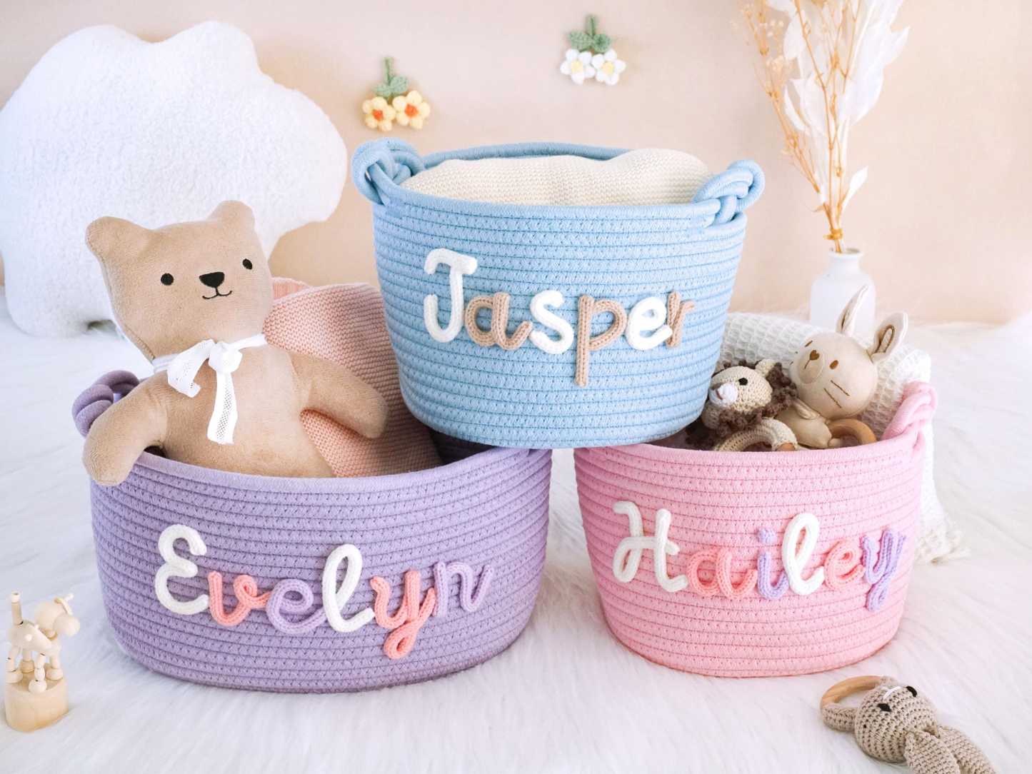 Baby Shower Gift Basket,Personalized Baby Gift,Nursery Decor Basket,Baby Name Gift,Baby Girl Gift,Baby Boy Gift,Storage Basket,New Born Gift