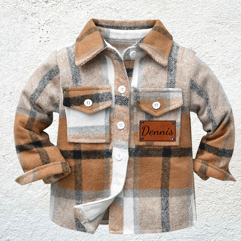 Custom Name Jacket Personalized Leather Patch Kids Flannel Jacket for Children