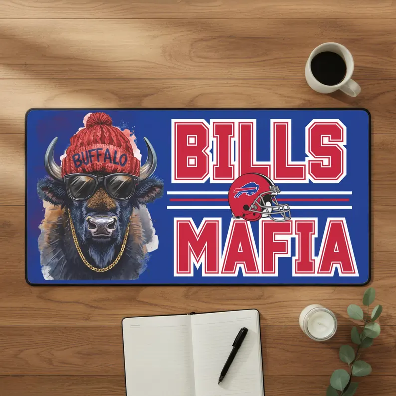Buffalo Mafia Gaming Mat, Desk Pad for Office, Blue Red Desk Blotter, Tailgate Fan Decor, Football Team Mouse Mat