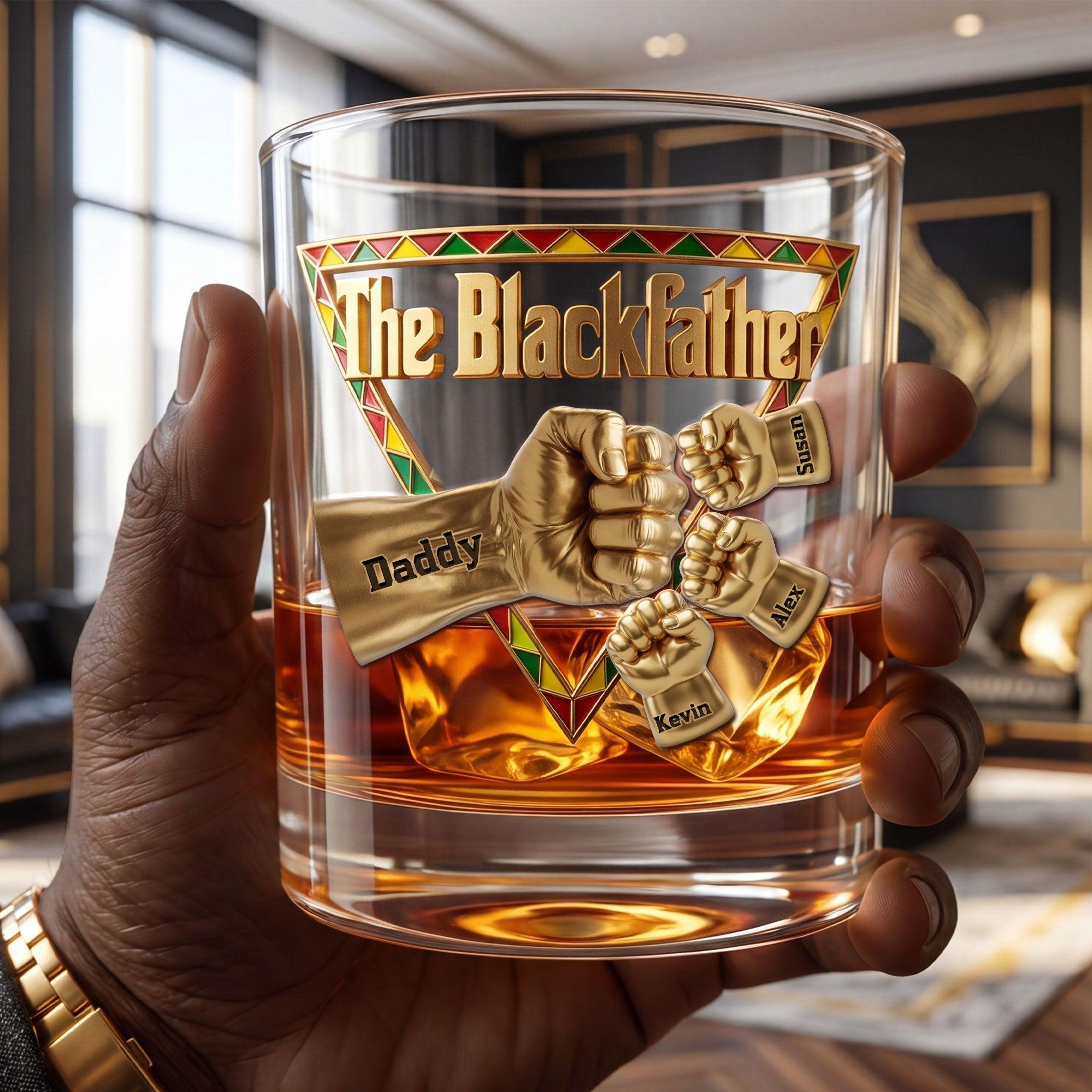 The Black Father 11oz Round Glass - Personalized Gifts For Dad