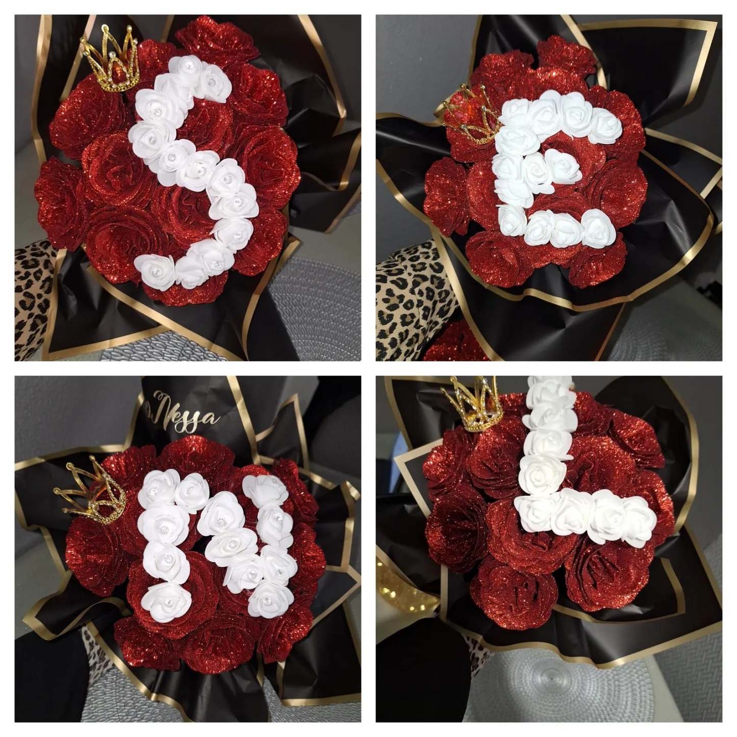 Glitter Rose Bouquet Personalized Glittery initial Eternal Rose Bouquet