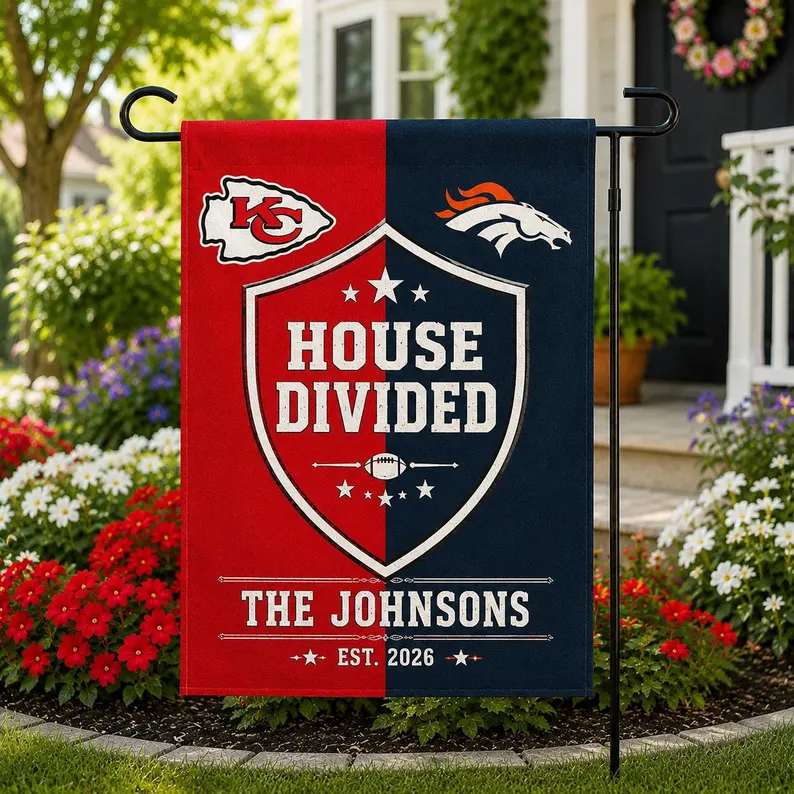 Personalized House Divided Garden Flag | Custom Football Team Yard Flag | Couple Garden Flag | Family Porch Decor | Sports Fan Gift