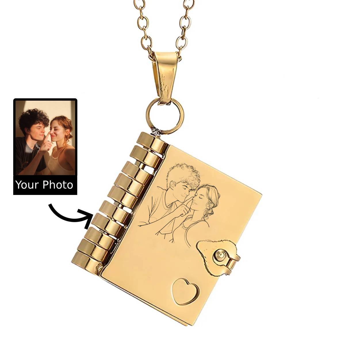 Personalized Photo Book Necklace – Romantic Locket Pendant with Love Messages Inside Adjustable Chain Jewelry Gift for Her, Valentine’s or Birthday