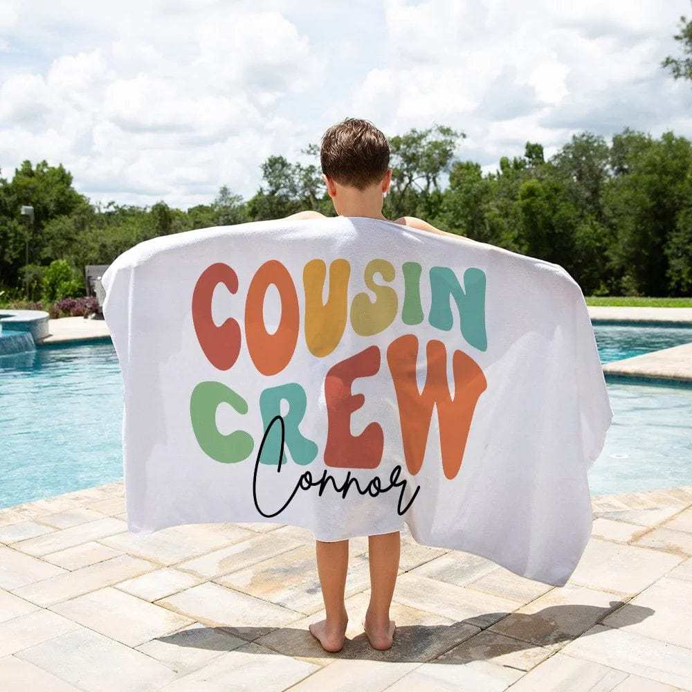 Personalized Name Cousin Crew Beach Towel, Perfect for Family Outings - Giftlab
