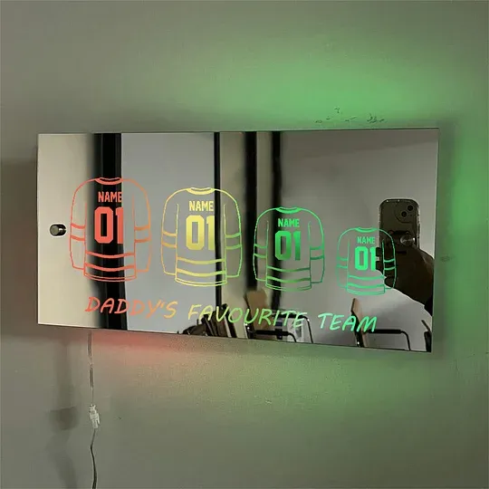Father's Day Gift Personalized Sports Football Baseball Basketball Jersey Home Mirror Light