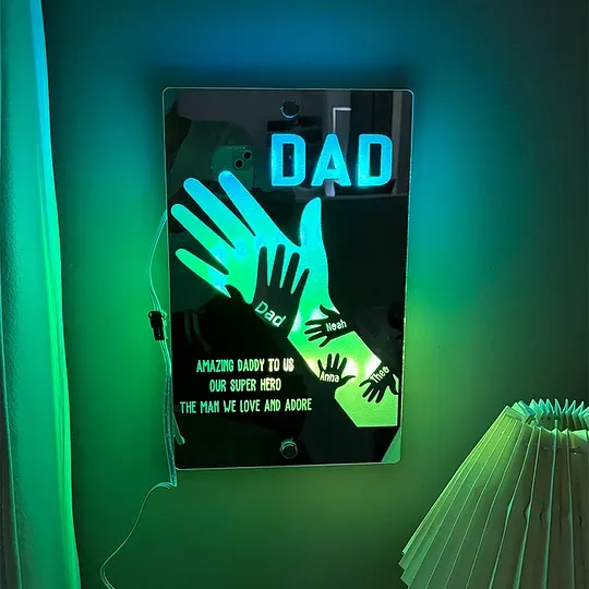 Father's Day Gift Idea Customized Father's Arm Child Palm Name Mirror Lamp