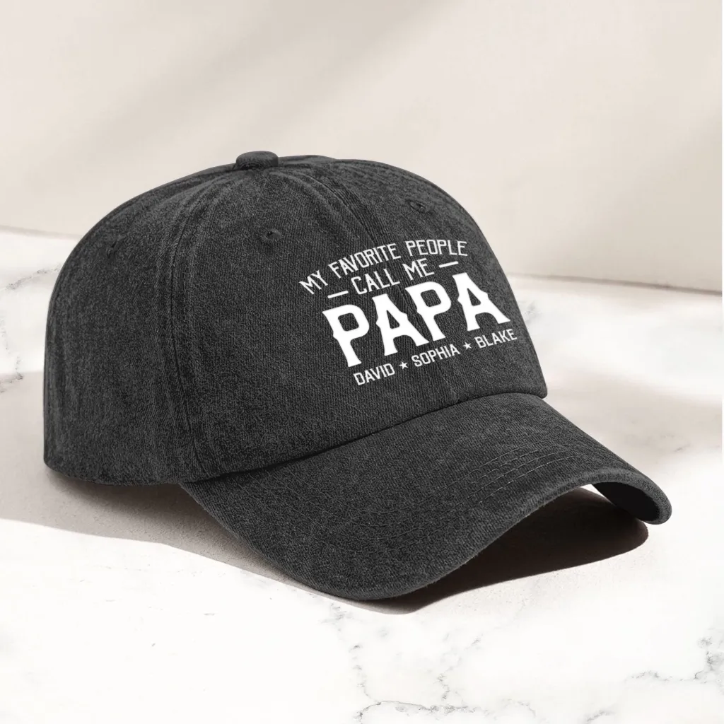 Personalized Washed Denim Cap with Kids’ Names – Custom Dad, Papa, or Grandpa Hat