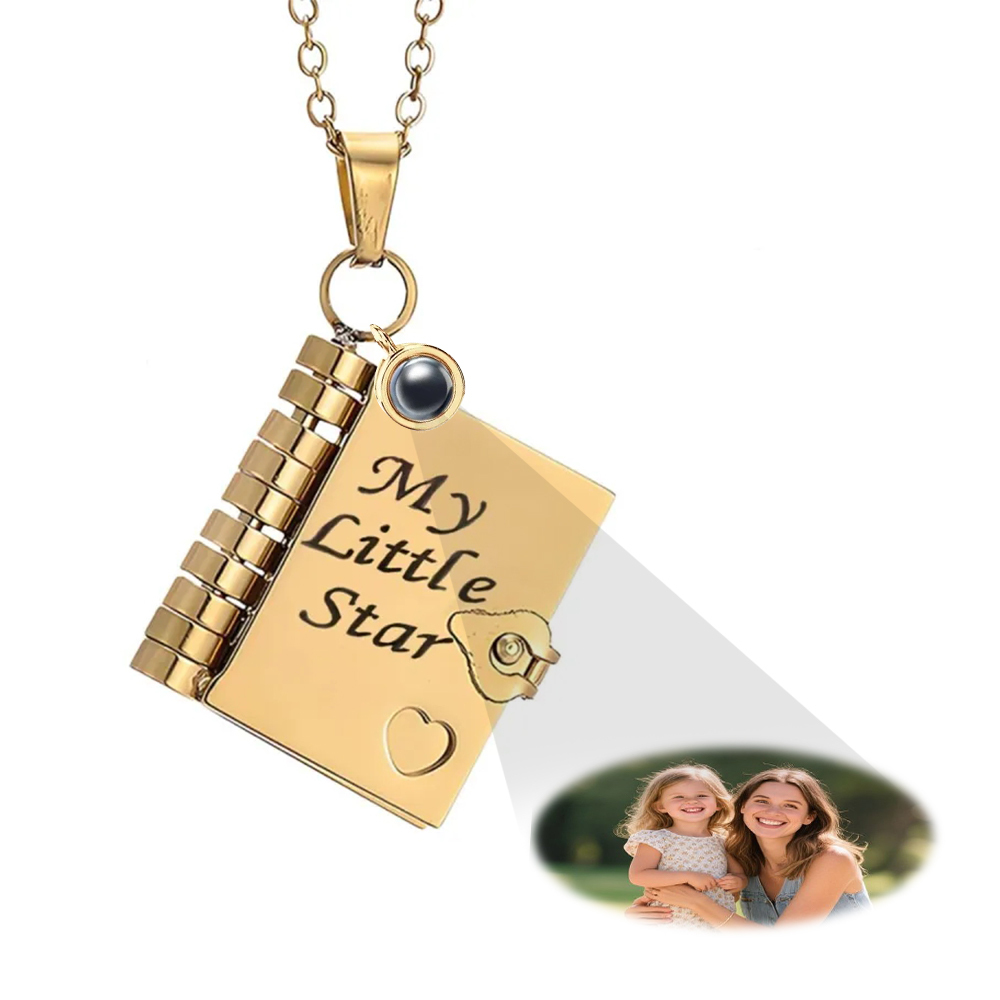 Personalized My Little Star Projection Book Necklace Keychain A Letter to My Daughter in a Locket Adjustable Pendant with Message Inside Meaningful Projection Jewelry Gift for Her