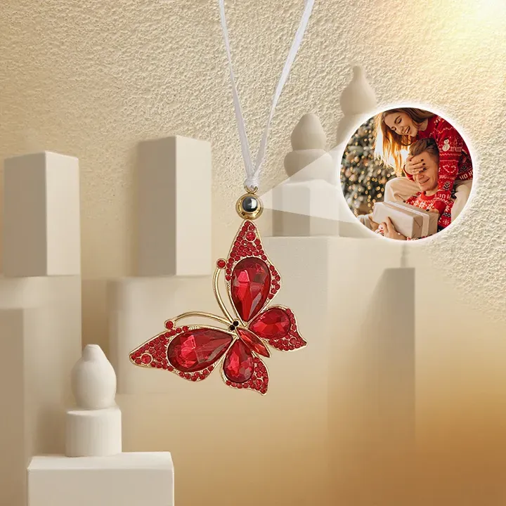 Custom Photo Projection Pendant Laser Colorful Butterfly Projection Pendant Car Decoration Christmas Ornaments