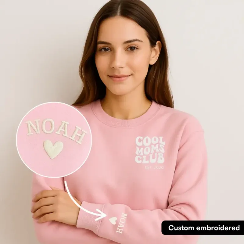 "Cool Moms Club" – Personalized Embroidered Sweatshirt with Children's Names
