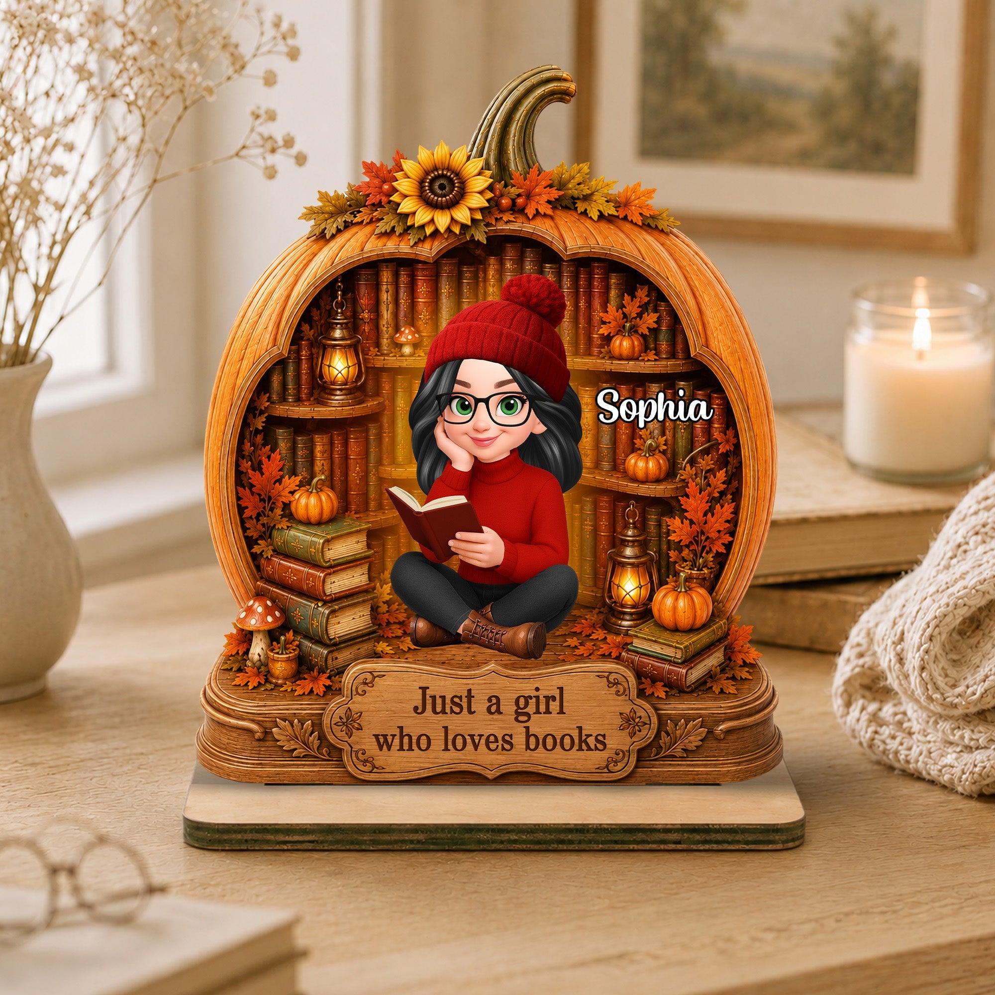 Personalized Wooden Plaque – Pumpkin Book Lover Fall Decor