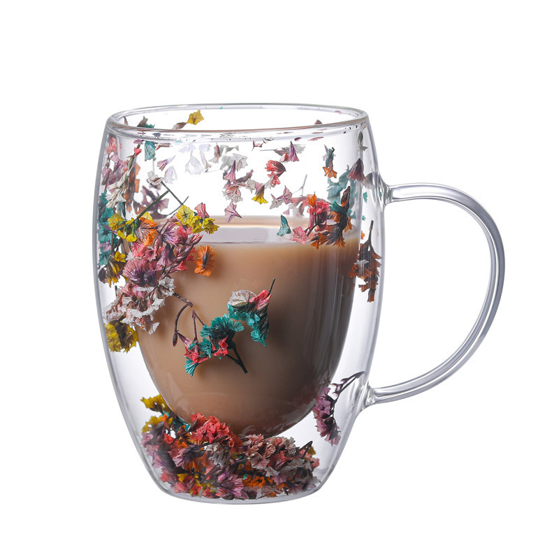Dried Flower Double-Wall Glass Cup Petal Glass Cup Gift for Flower Lovers