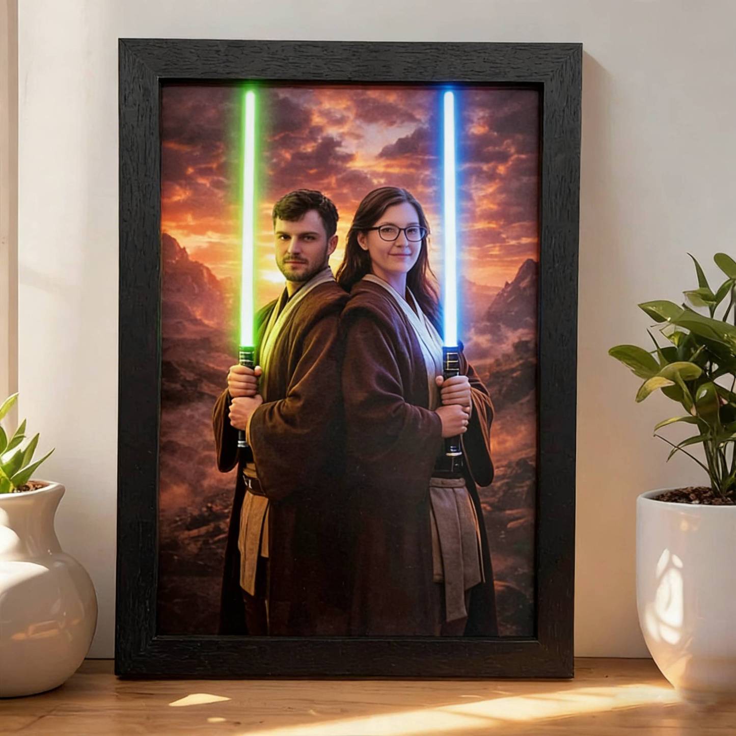 Custom Lightsaber Galactic Hero Couple Portrait Frame Gift Valentine's Day Gifts for Couple