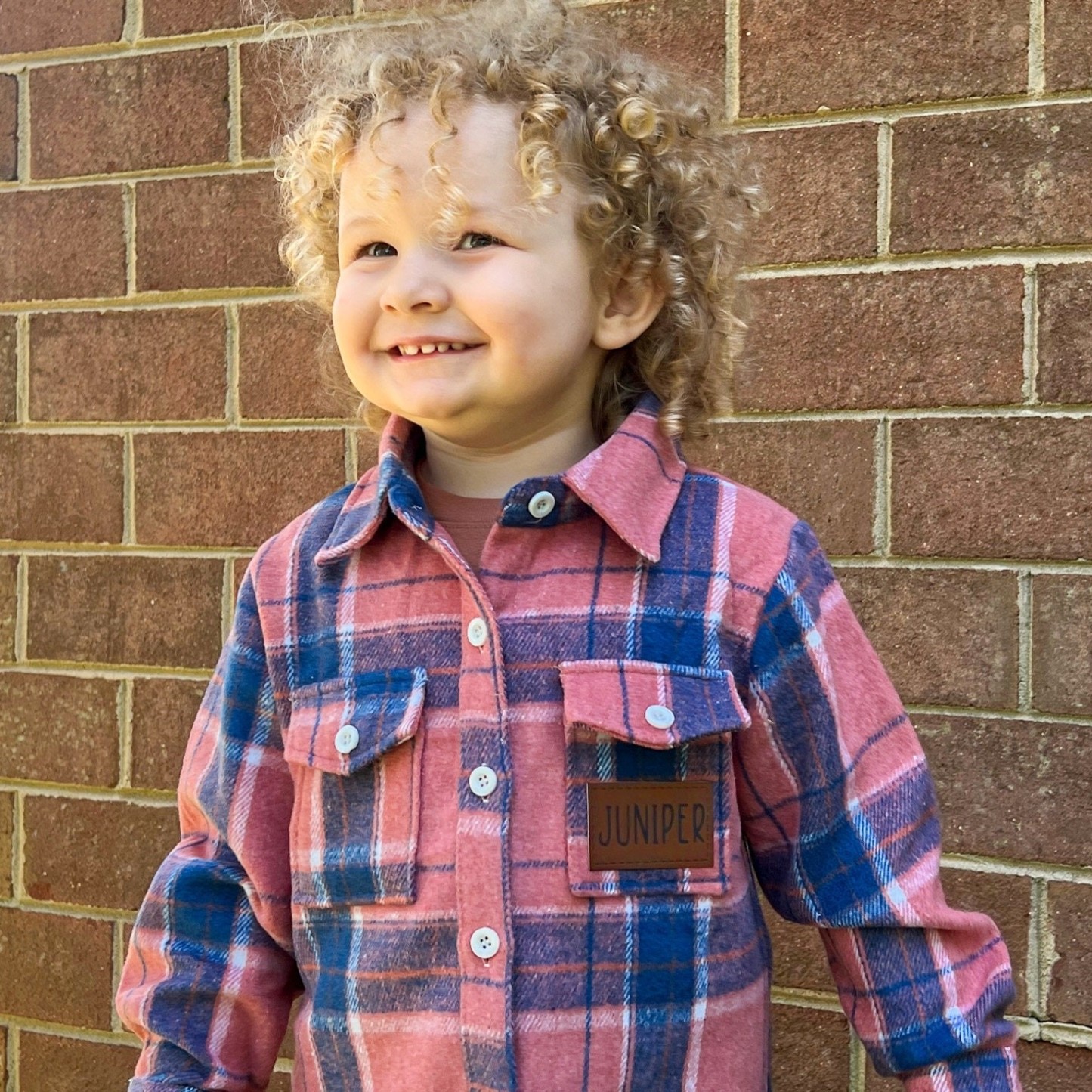 Custom Name Jacket Personalized Leather Patch Kids Flannel Jacket for Children