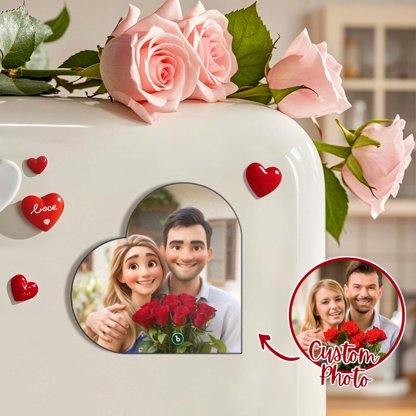 Custom Music Fridge Magnet Personalized Photo Cartoon Style Heart Frame Song Fridge Magnet That Can Play Songs Anniversary Gifts Birthday Gift for Couple