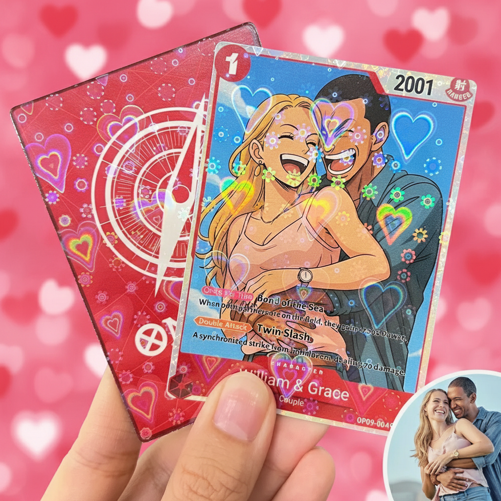 Personalized Photo Anime Card Couples OP Style TCG Card Valentine's Day Gift for Couple