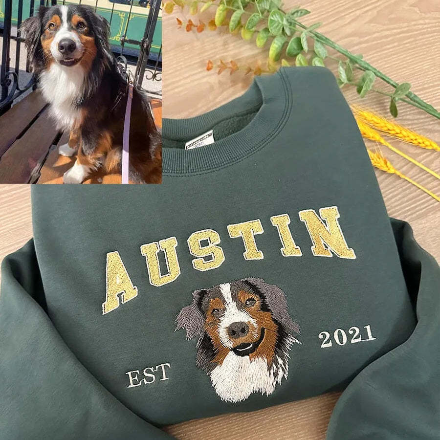 Custom Embroidered Sweatshirt With Pet Portrait - Bestchristmasgifts