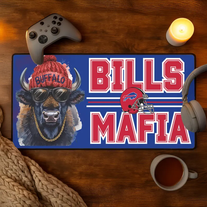 Buffalo Mafia Gaming Mat, Desk Pad for Office, Blue Red Desk Blotter, Tailgate Fan Decor, Football Team Mouse Mat