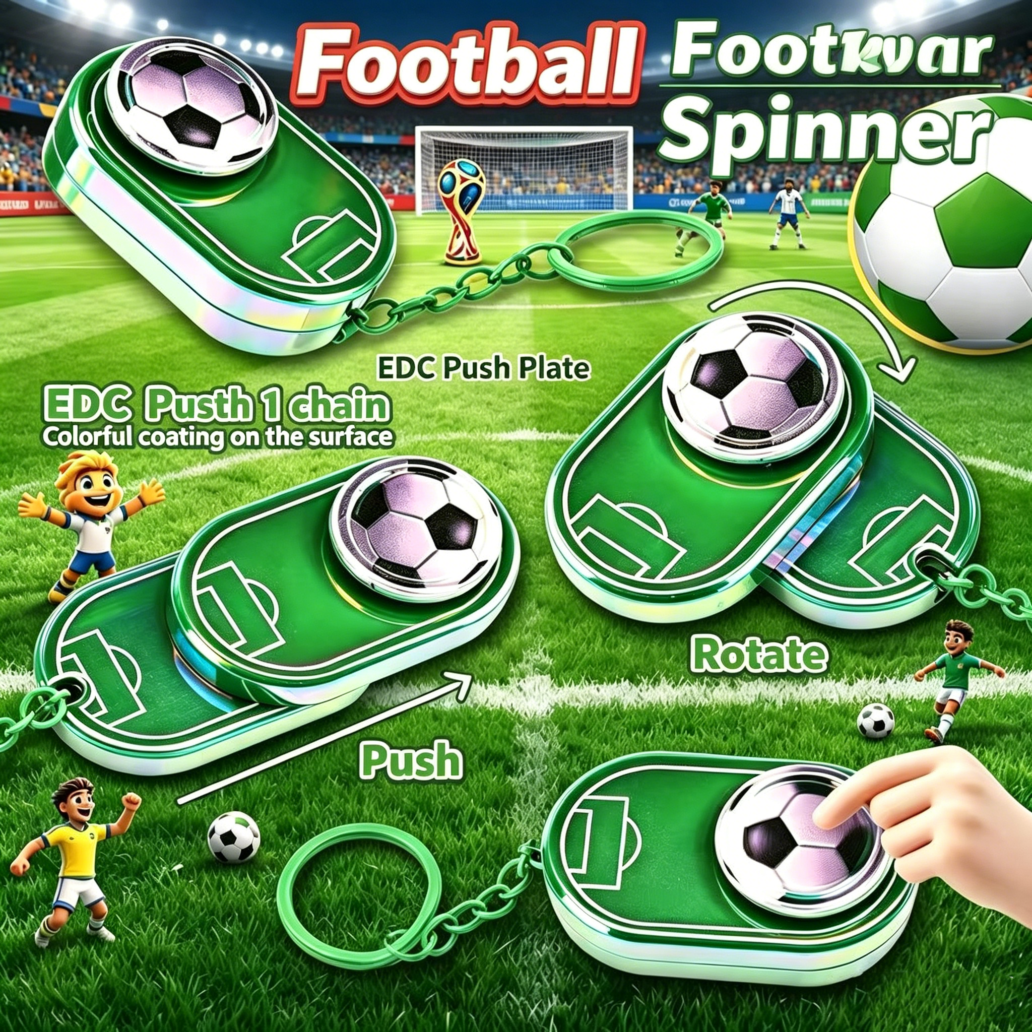 Fidget Football Keychain, Stress Relief Spinning Soccer Ball Keyring, Sensory Toy Party Favors for Kids and Adults