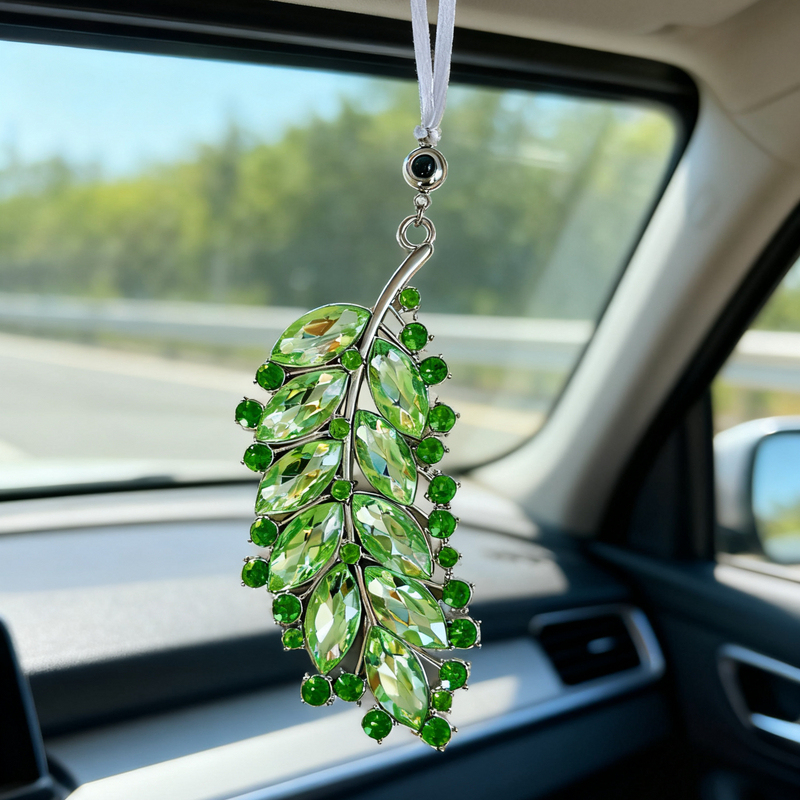 Personalized Leaf Photo Projection Ornament Projection Picture Pendant with Diamonds Warm Gift for Christmas