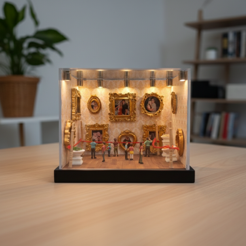 Custom Mini Art Gallery Photo Display Box Personalized Framed Portrait Decor with LED Light- Custom Museum of us Frame