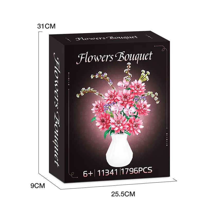 Flower Bouquet Building Set For Home Decor Willow Orchid Consolida Ajacis And Dahlia For Her