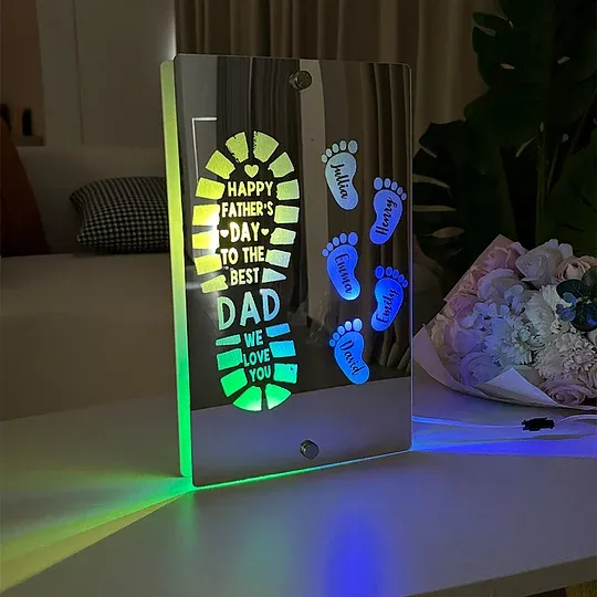Father's Day Gift-Personalized Names Footprint Mirror Light