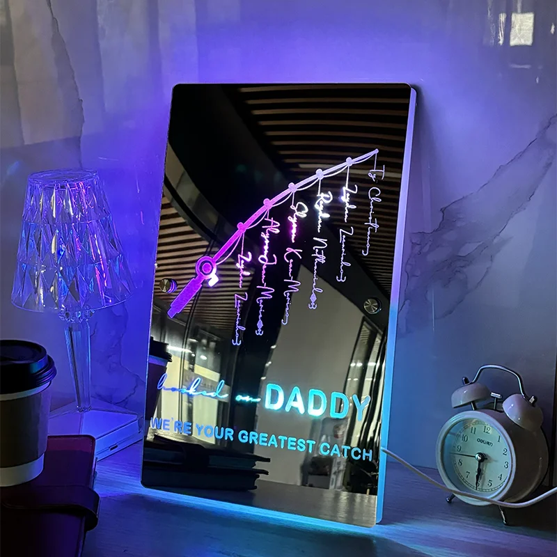Father's Day Sale Personalized Hooked on Daddy Mirror Light